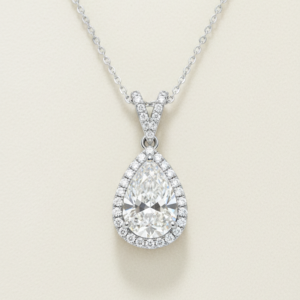 Pear Shaped Halo Diamond Pendant Necklace